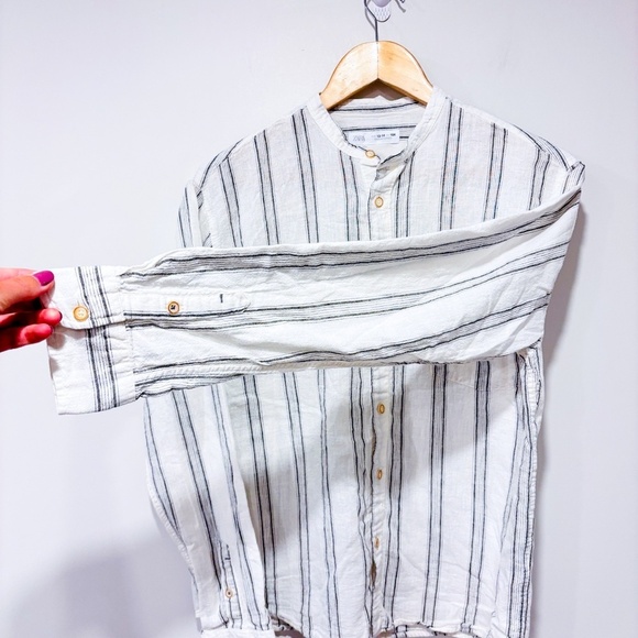 ZARA White and grey striped linen blouse - Picture 6 of 8